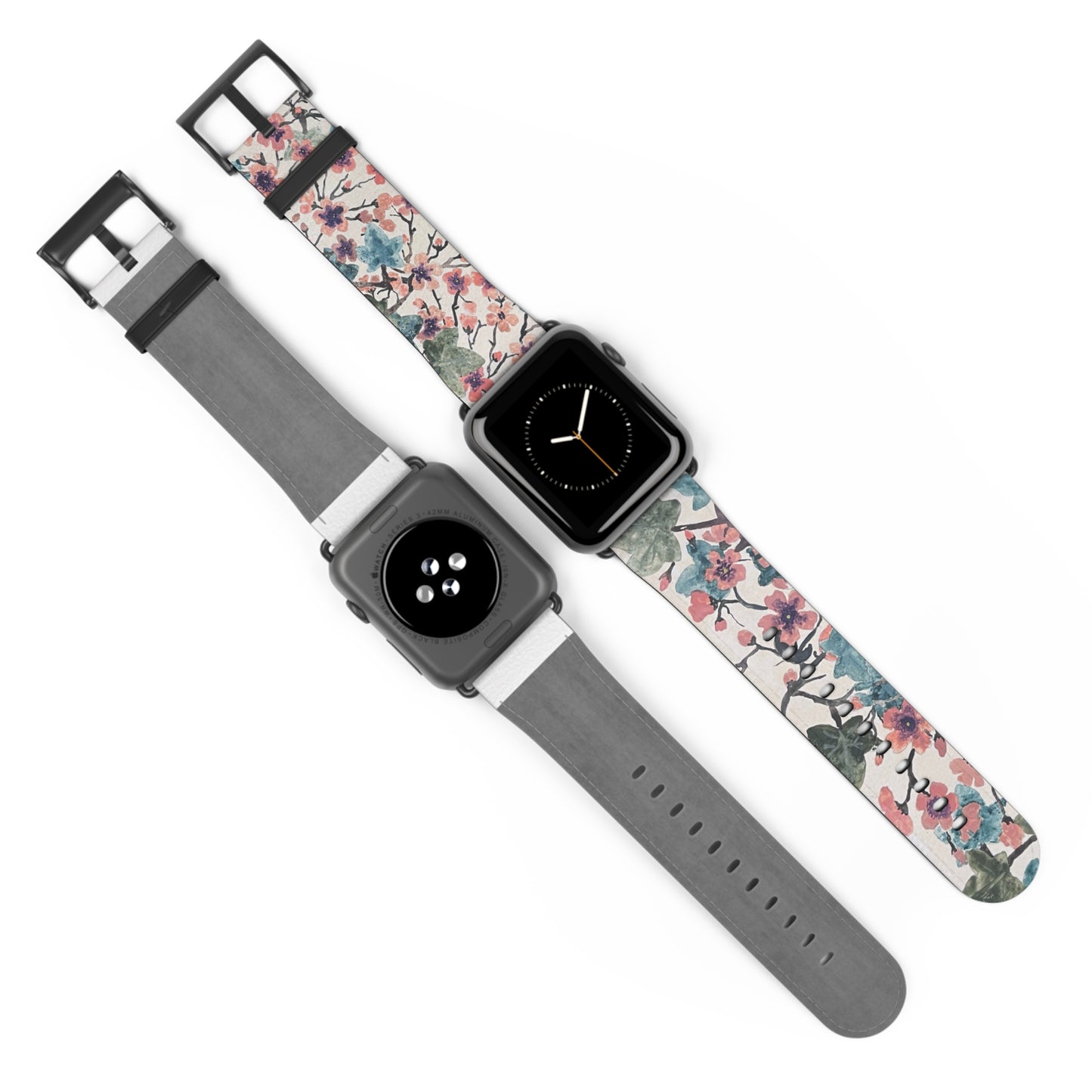 Faux Leather Floral Watch Band - Elegant Floral Design for Stylish Wear