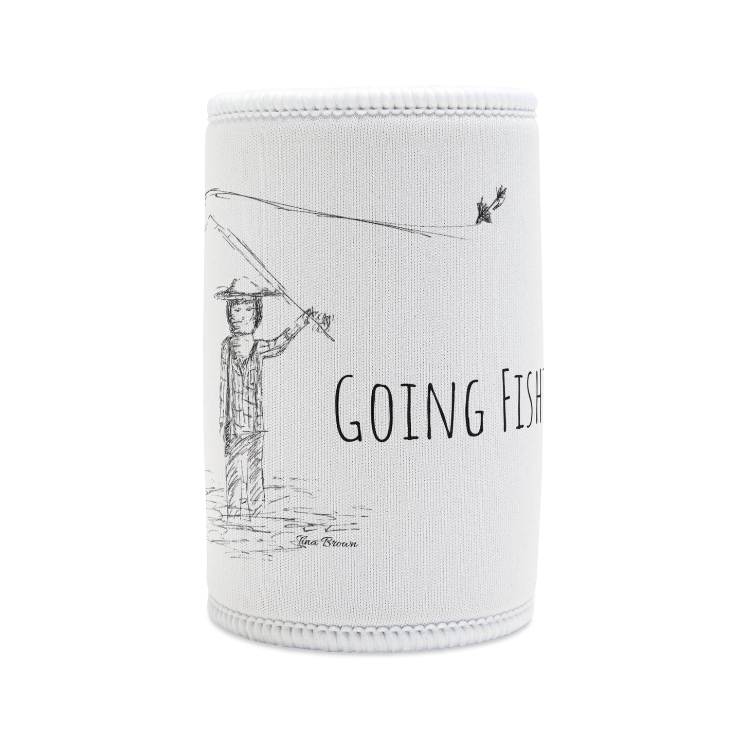 Fishing Sketch Going Fishing Stubby Cooler - Fun Beverage Insulator