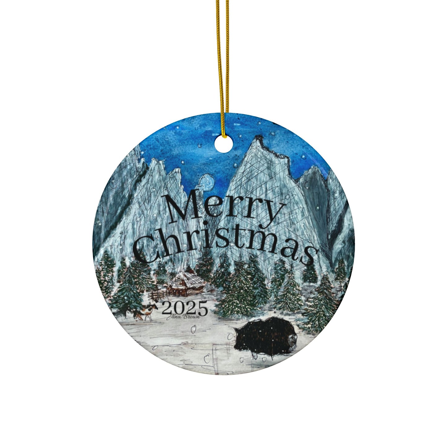 Rustic Ceramic Ornaments for Christmas, Collectible Holiday Painted Ornament