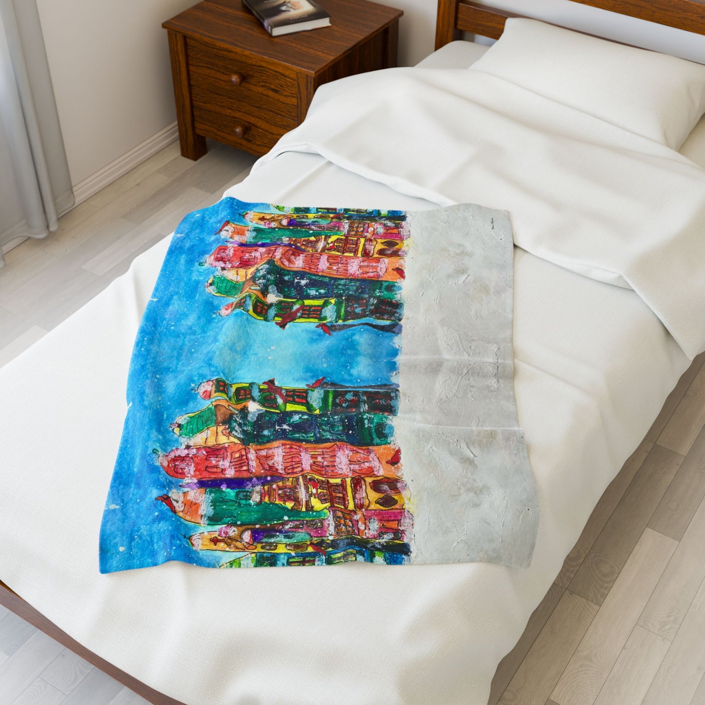 Throw Blanket - Whimsical Cityscape Winter Design by Tina Brown