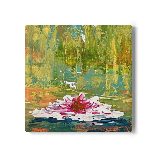 Floral Ceramic Coaster - Colorful Botanical Design for Home Decor