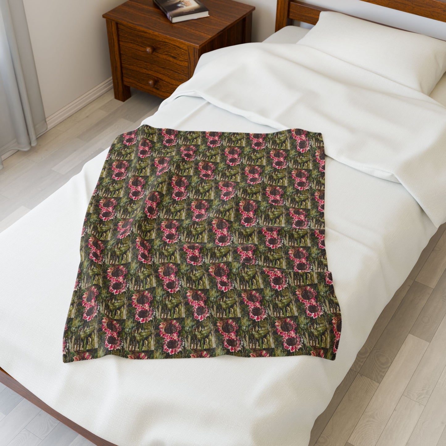 Green Sunflower Velveteen Plush Blanket
