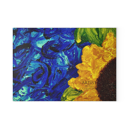 Vibrant Glass Cutting Board with Sunflower Design, Kitchen Decor, Gift for Chefs, Housewarming, Floral Art, Unique Cooking Gift