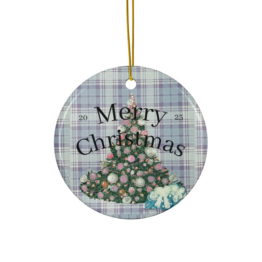 Grey Plaid Christmas Tree Ornament