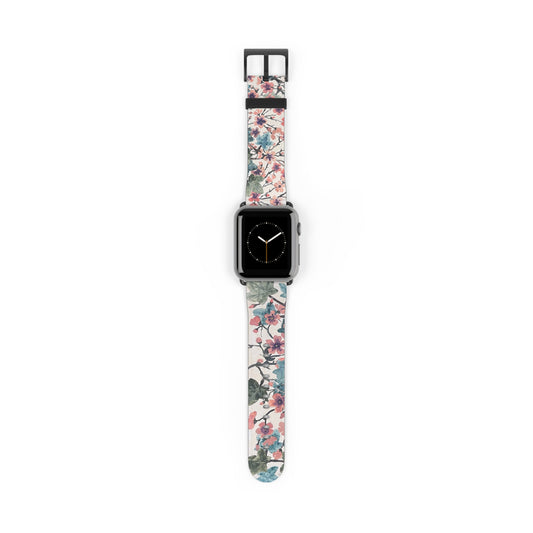 Faux Leather Floral Watch Band - Elegant Floral Design for Stylish Wear