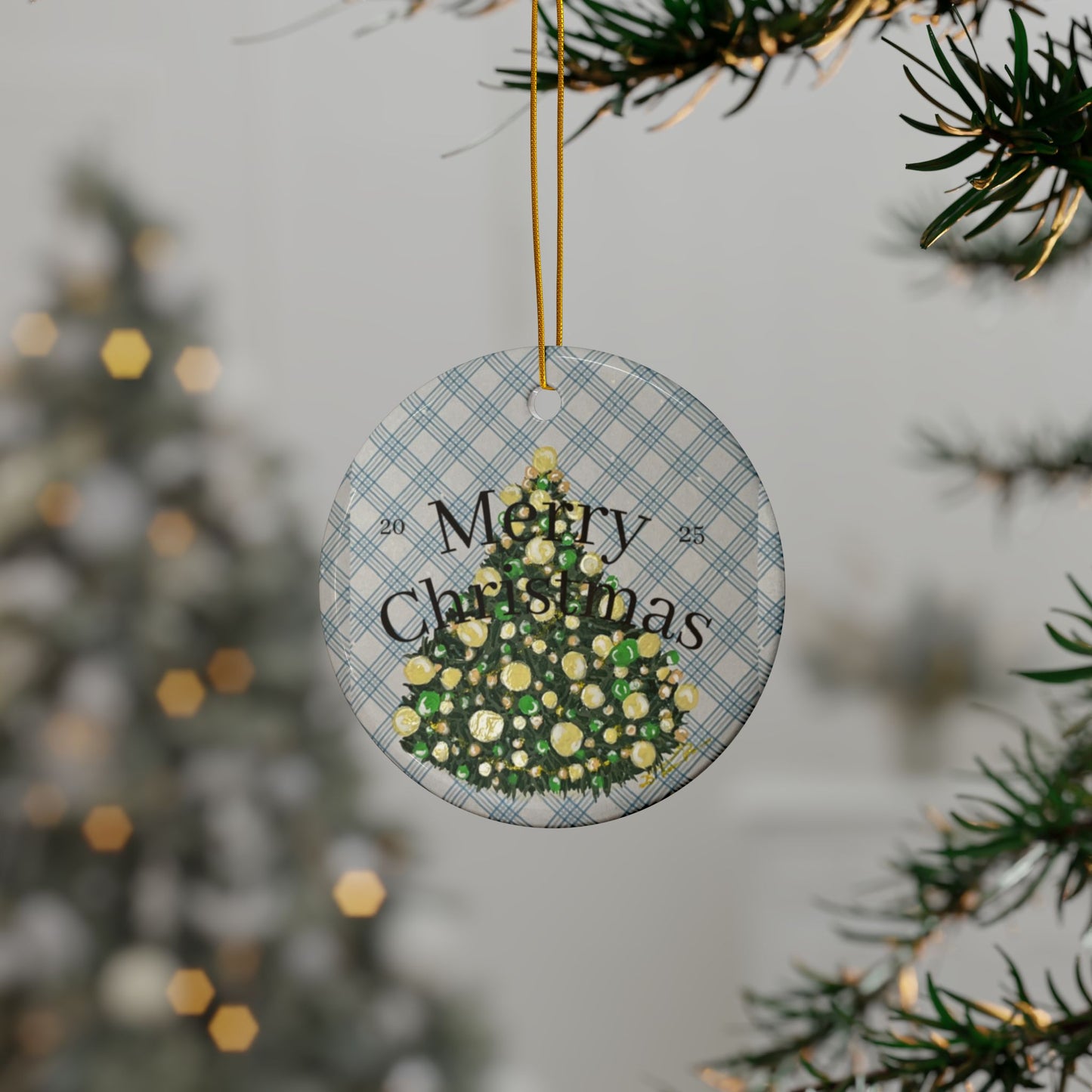 Blue Plaid Christmas Tree Ornament