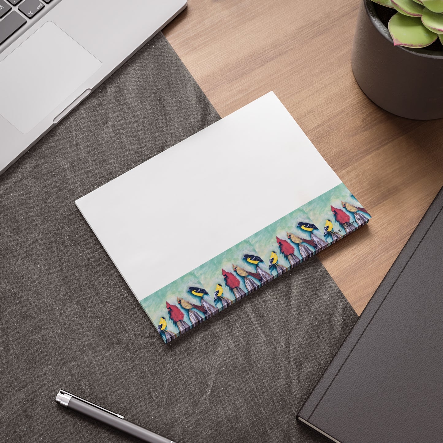 Colorful art Birds on a Fence -Themed Post-it® Note Pads