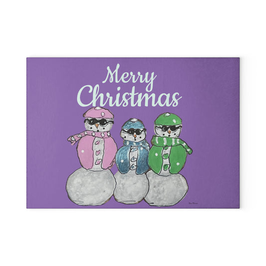 Festive Snowman Glass Cutting Board, Holiday Kitchen Decor, Merry Christmas Gift, Winter Gifting, Family Gathering, Baking Helper