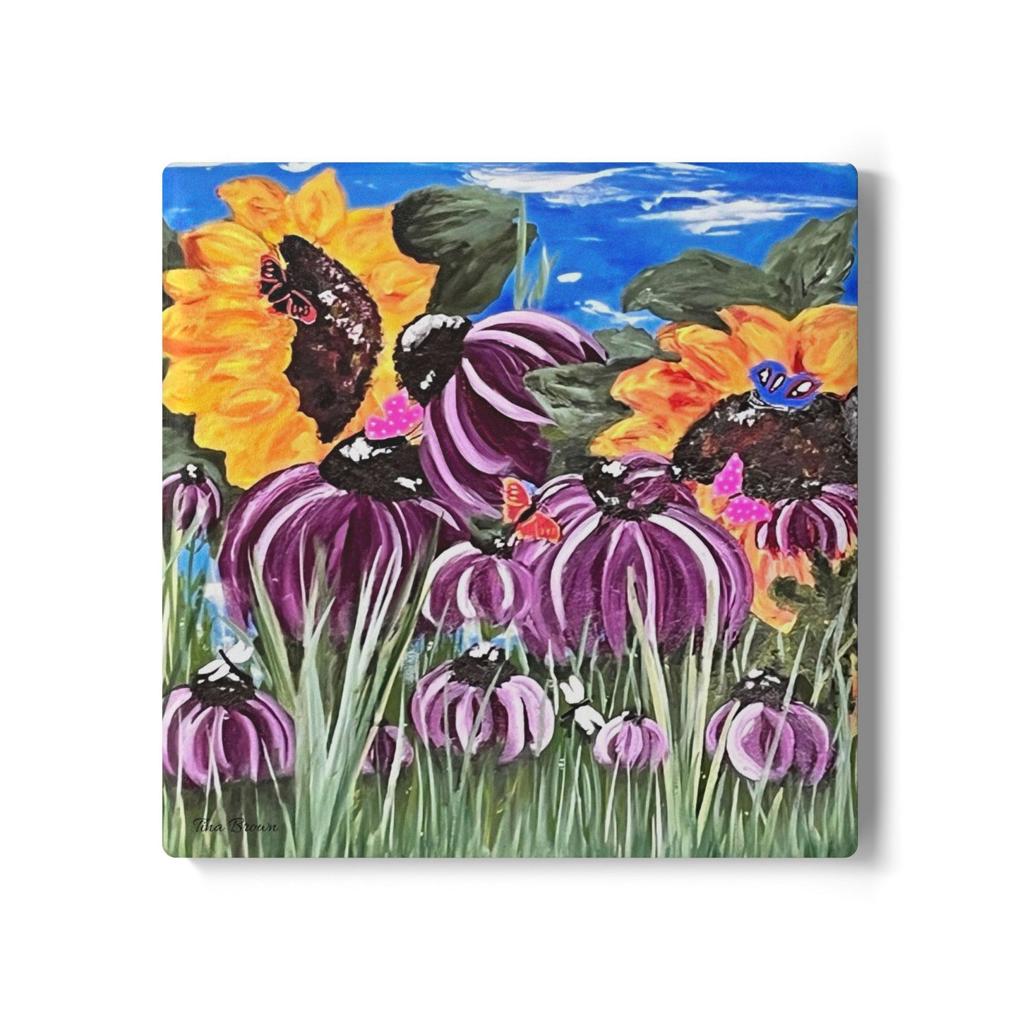 Vibrant Floral Butterfly Ceramic Coaster - Perfect for Home Decor & Gifts