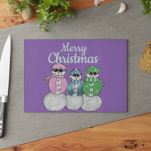 Festive Snowman Glass Cutting Board, Holiday Kitchen Decor, Merry Christmas Gift, Winter Gifting, Family Gathering, Baking Helper
