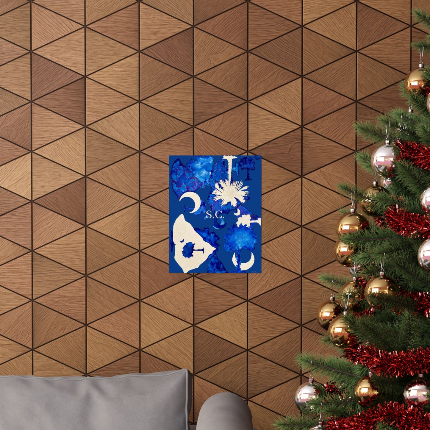 South Carolina Matte Poster - Blue Palm Tree & Moon Design - Artist Tina Brown