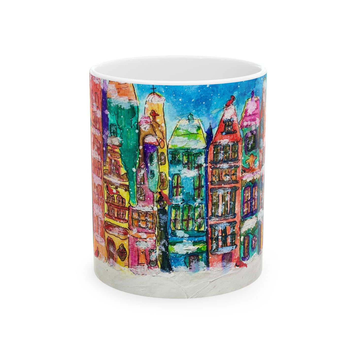 Whimsical Christmas Ceramic Mug, Winter Gift Idea, Cheerful Home Decor