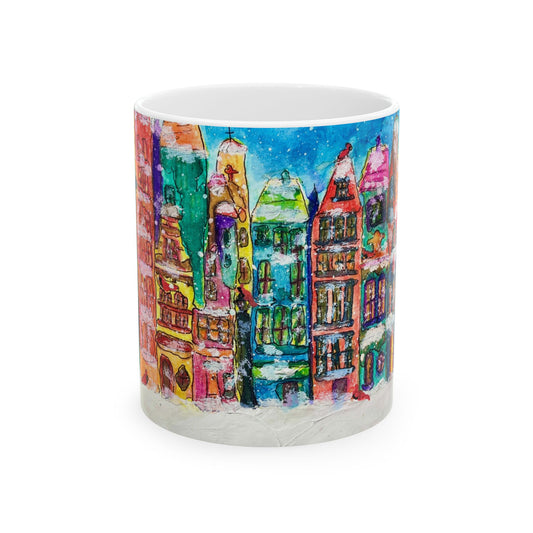 Whimsical Christmas Ceramic Mug, Winter Gift Idea, Cheerful Home Decor