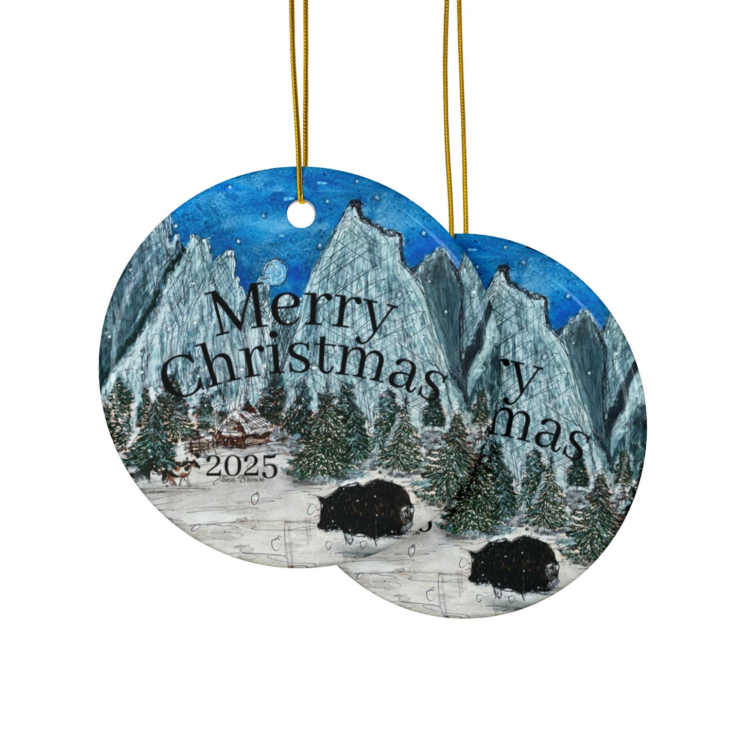 Rustic Ceramic Ornaments for Christmas, Collectible Holiday Painted Ornament