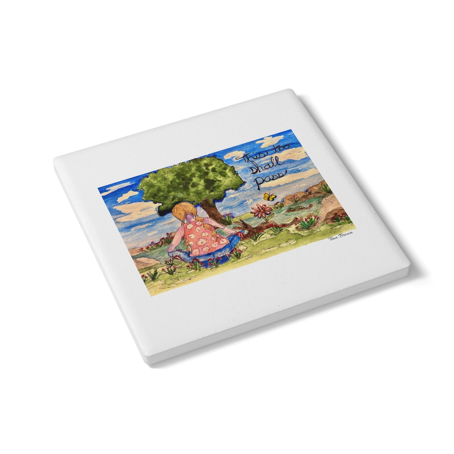 Inspirational Ceramic Coaster - "This Too Shall Pass" -  Home Decor and Gifts