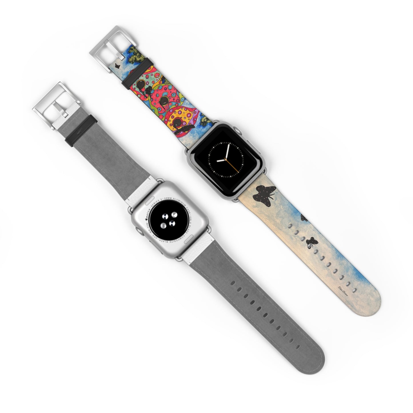 Faux Leather Artistic Watch Band - Colorful Birdhouses