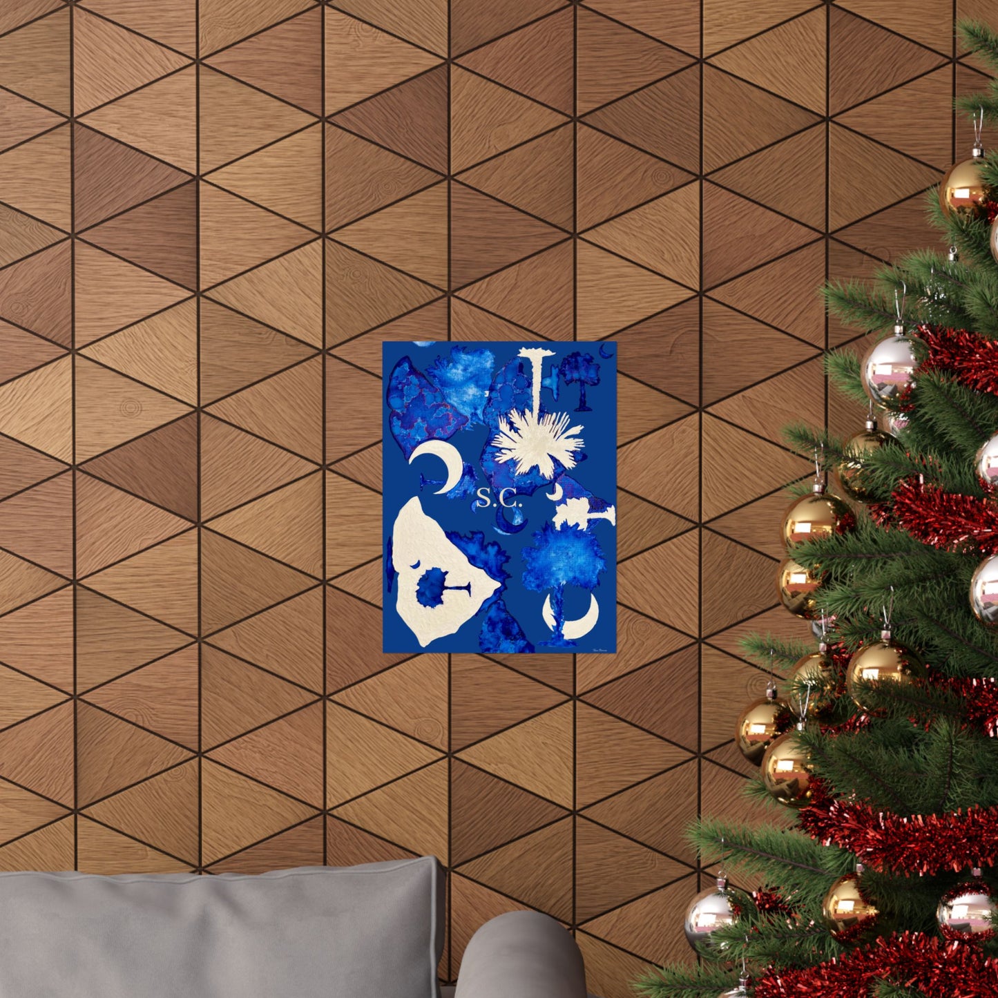 South Carolina Matte Poster - Blue Palm Tree & Moon Design - Artist Tina Brown