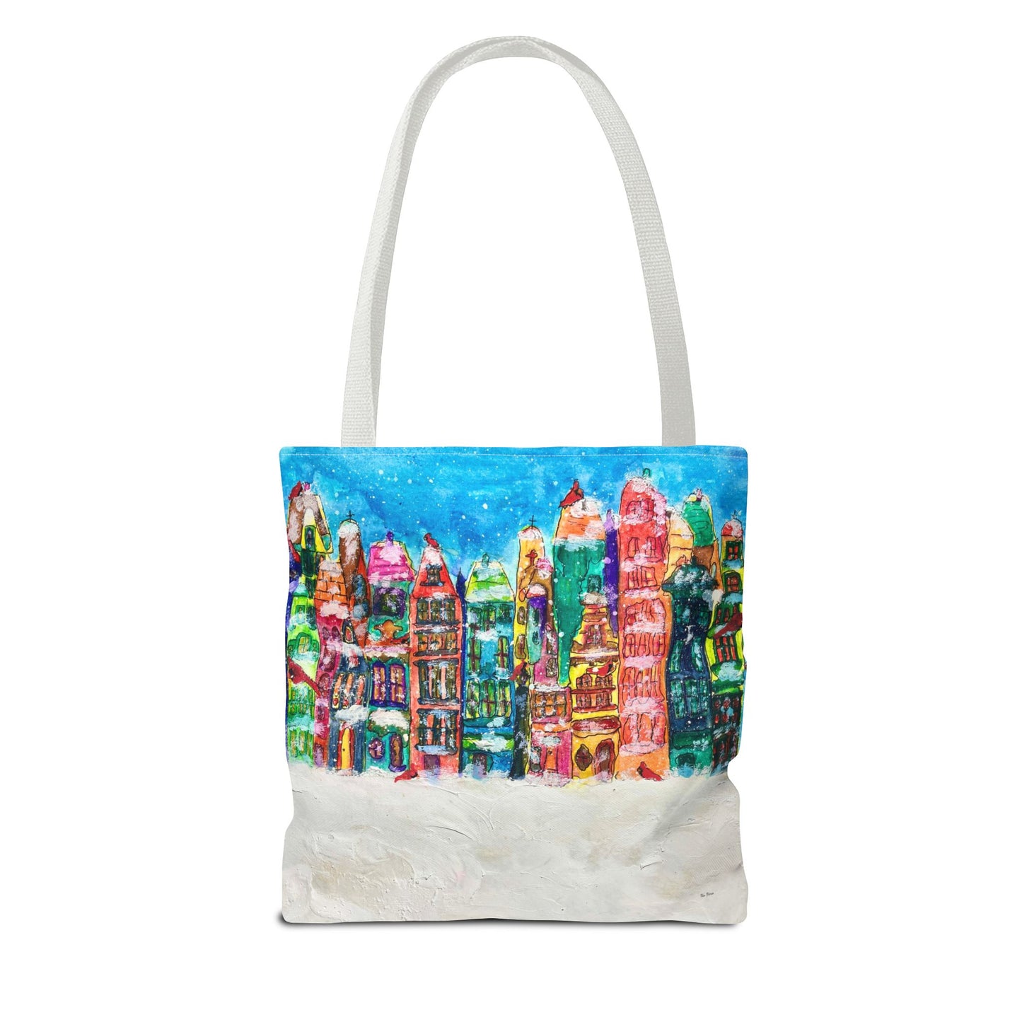 Winter Wonderland Tote Bag, Colorful Cityscape Carryall, Holiday Gift, Christmas Shopping Bag, Reusable Eco-Friendly Style