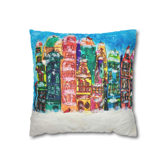 Vibrant Cardinal Cityscape & Seasonal Pillowcase - Cozy Home Decor, Art Gift,