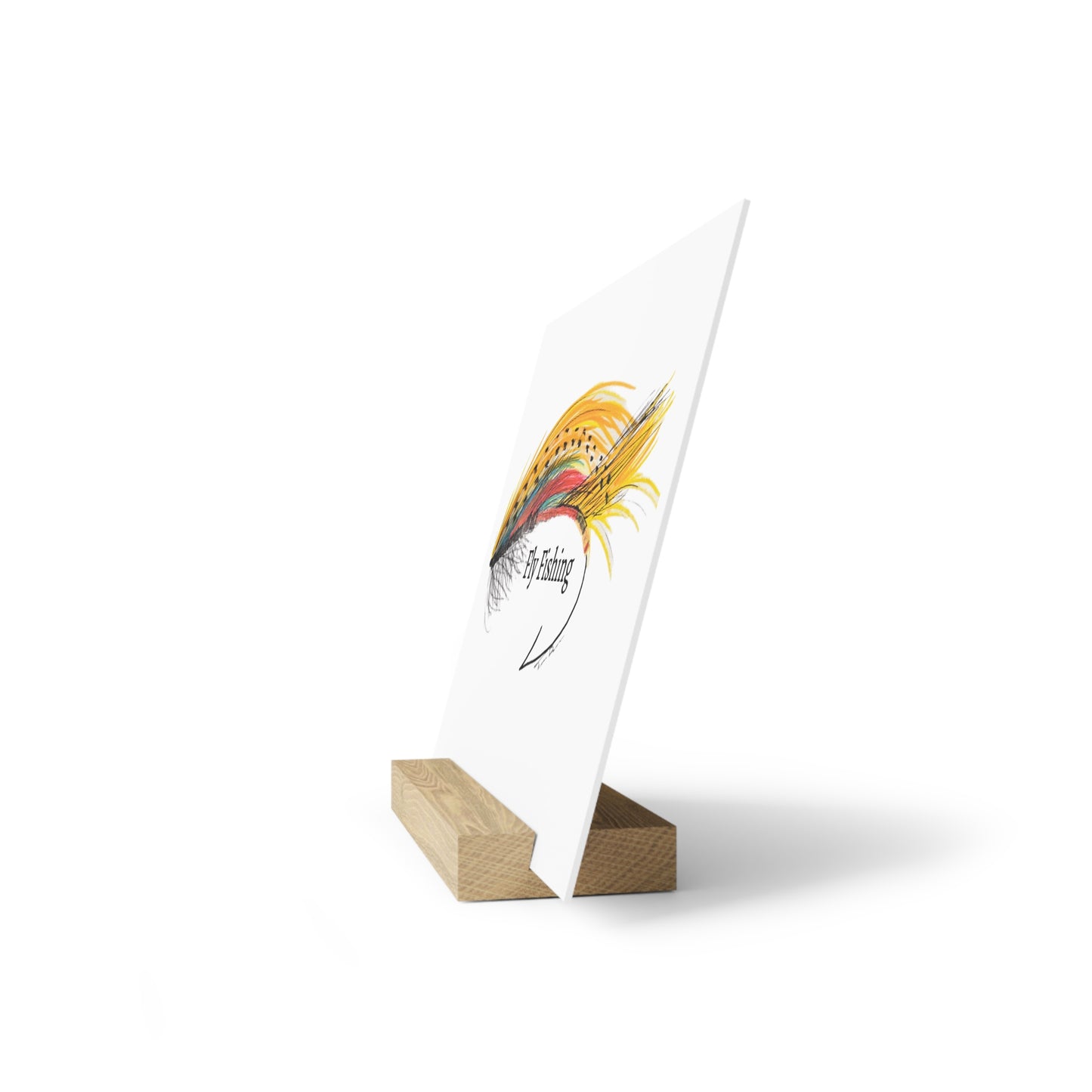 Yellow Fly Fishing Lure Art Print Gallery Board with Stand - Fishing Decor