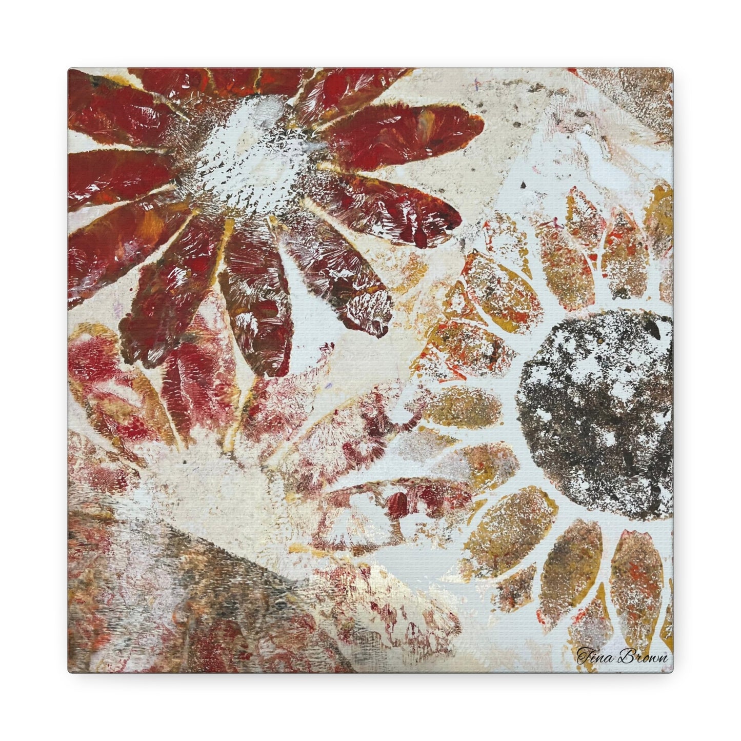 Tan & Red Sun Flowers Art Print Matte Canvas, Stretched, 1.25"
