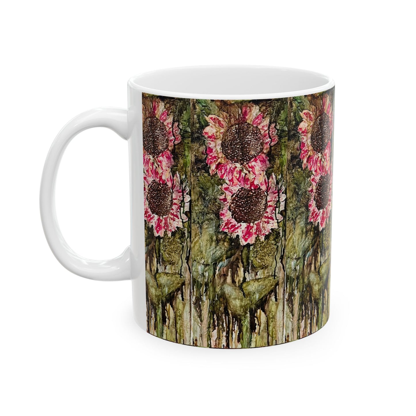 Green Sunflower Ceramic Mug, 11oz,