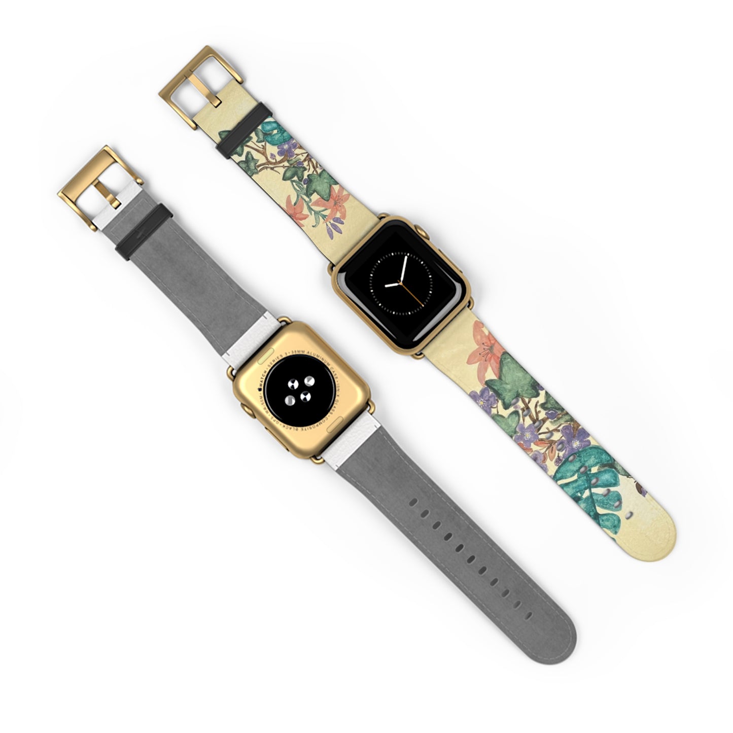 Faux Leather Floral Print Watch Band - Elegant Accessory for Everyday Use