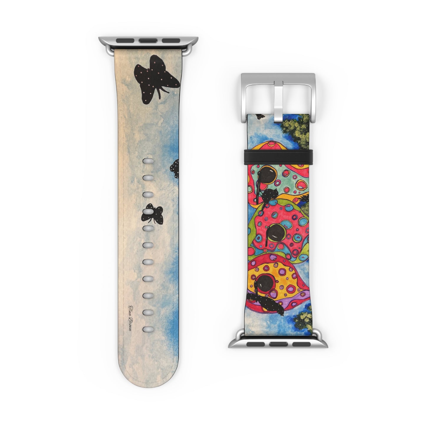 Faux Leather Artistic Watch Band - Colorful Birdhouses