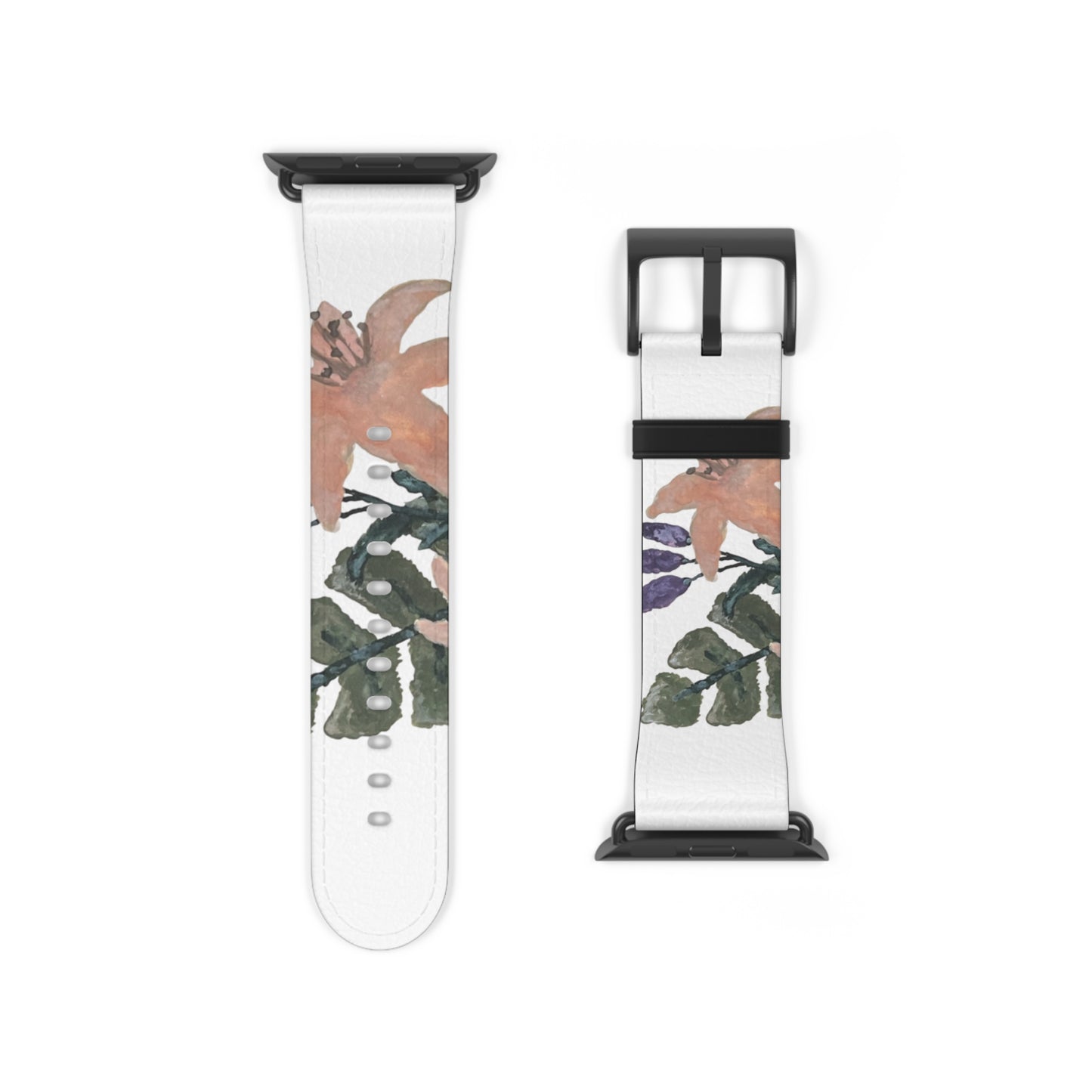 Faux Leather Floral Watercolor Watch Band - Stylish & Vibrant Accessory