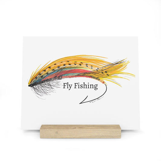Yellow Fly Fishing Lure Art Print Gallery Board with Stand - Fishing Decor