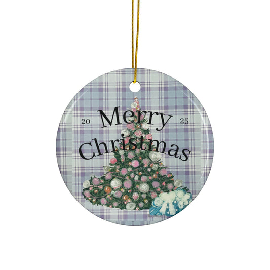 Grey Plaid Christmas Tree Ornament