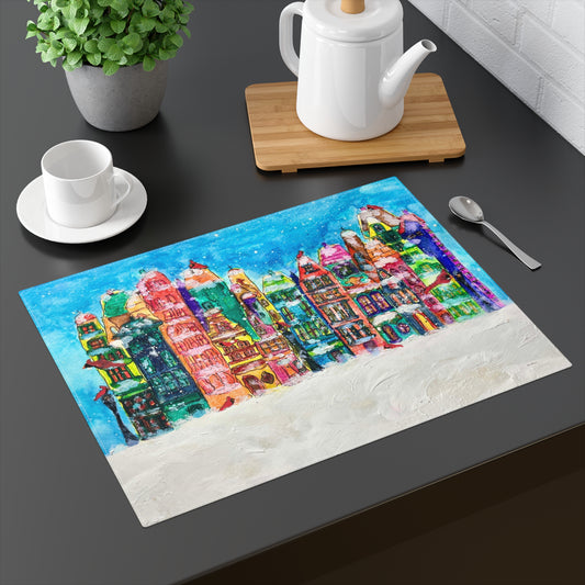 Vibrant Cityscape Placemat, Colorful Table Decor, Holiday Table Setting, Kitchen Accessory for Home, Gift for Housewarming, Dining Table