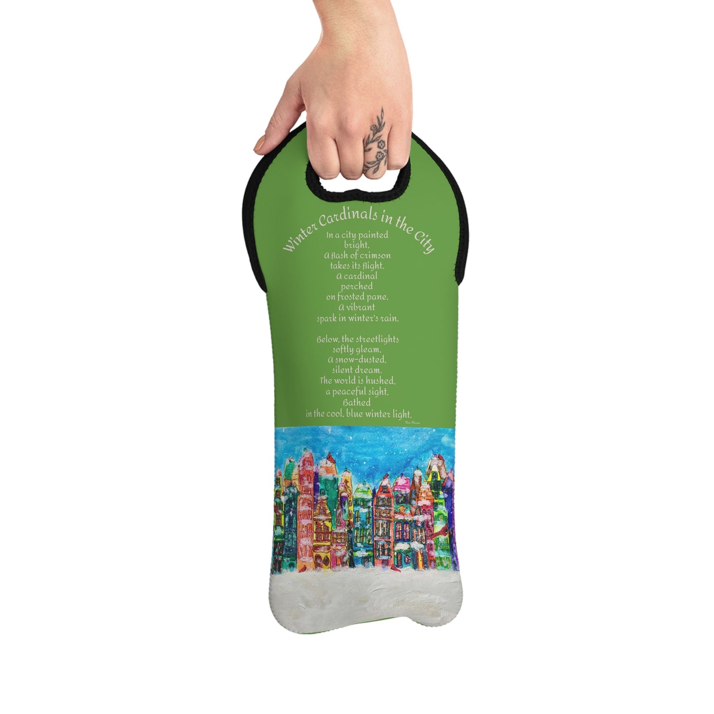 Winter Cardinals in the City Wine Tote Gift