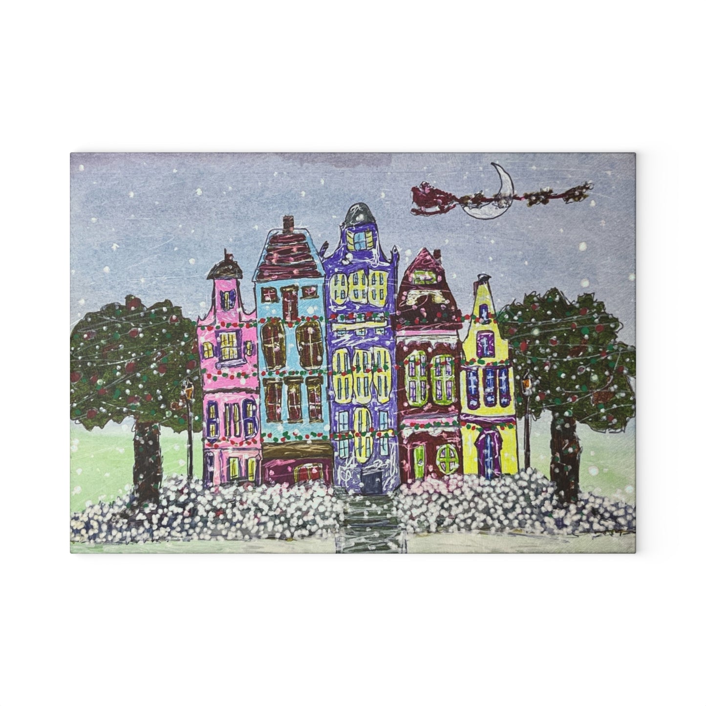 Whimsical Holiday Glass Cutting Board for Kitchen Decor, Unique Gift for Home Chefs, Festive Kitchenware, Christmas Decor, Culinary Art