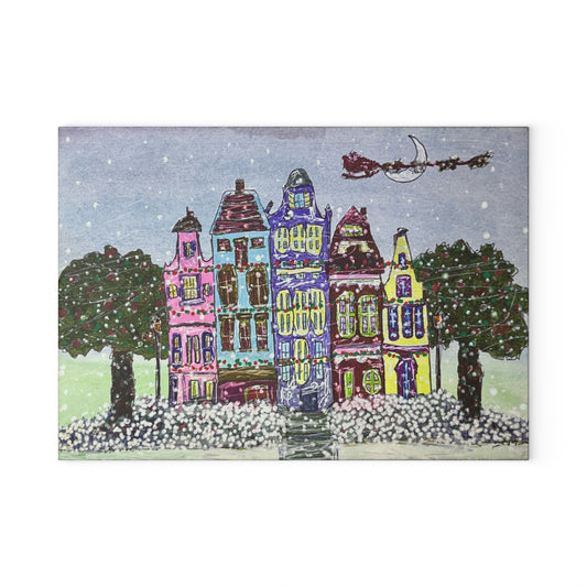 Whimsical Holiday Glass Cutting Board for Kitchen Decor, Unique Gift for Home Chefs, Festive Kitchenware, Christmas Decor, Culinary Art