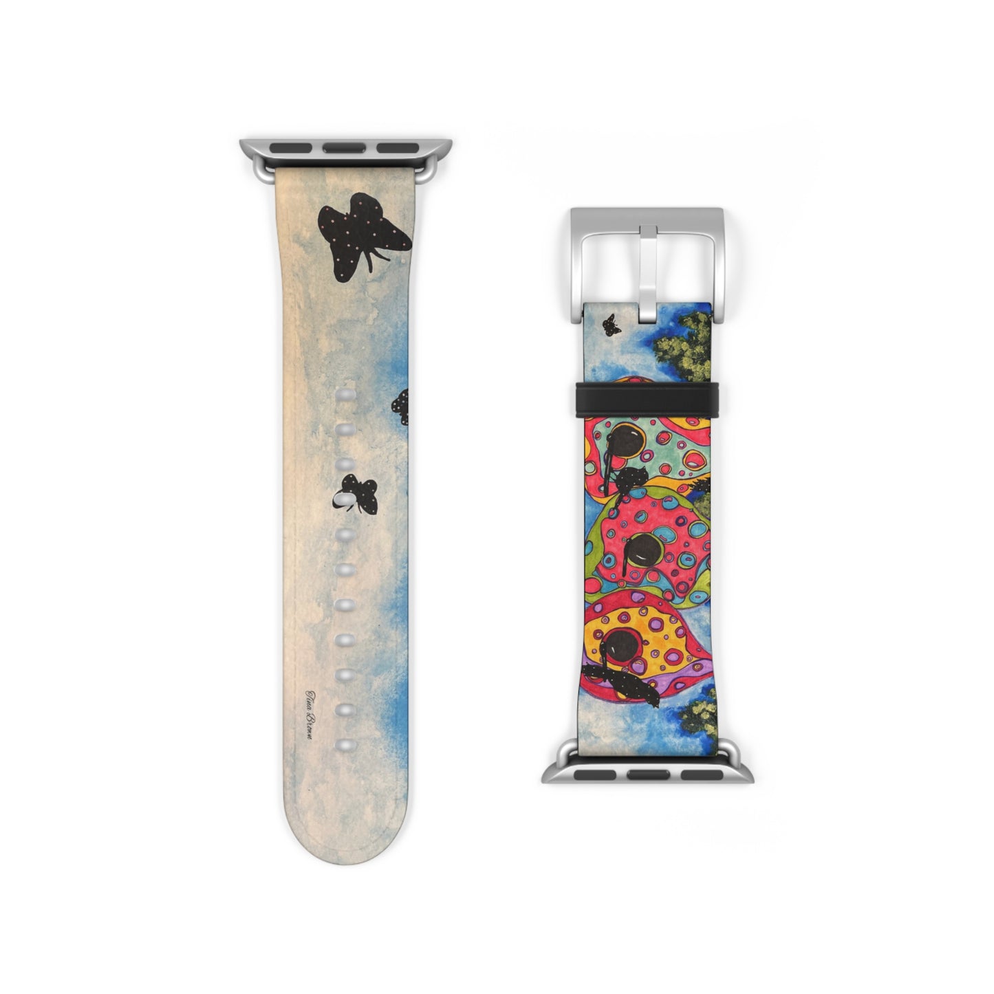 Faux Leather Artistic Watch Band - Colorful Birdhouses