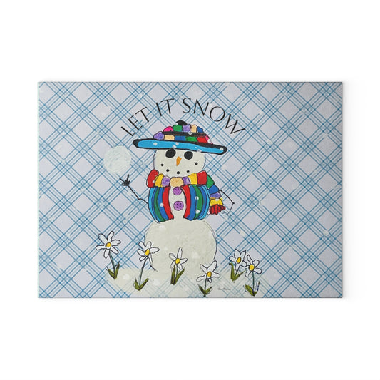 Winter Wonderland Glass Cutting Board – Festive Kitchen Decor, Holiday Gift, Cooking and Baking Accessory, Snowman Design