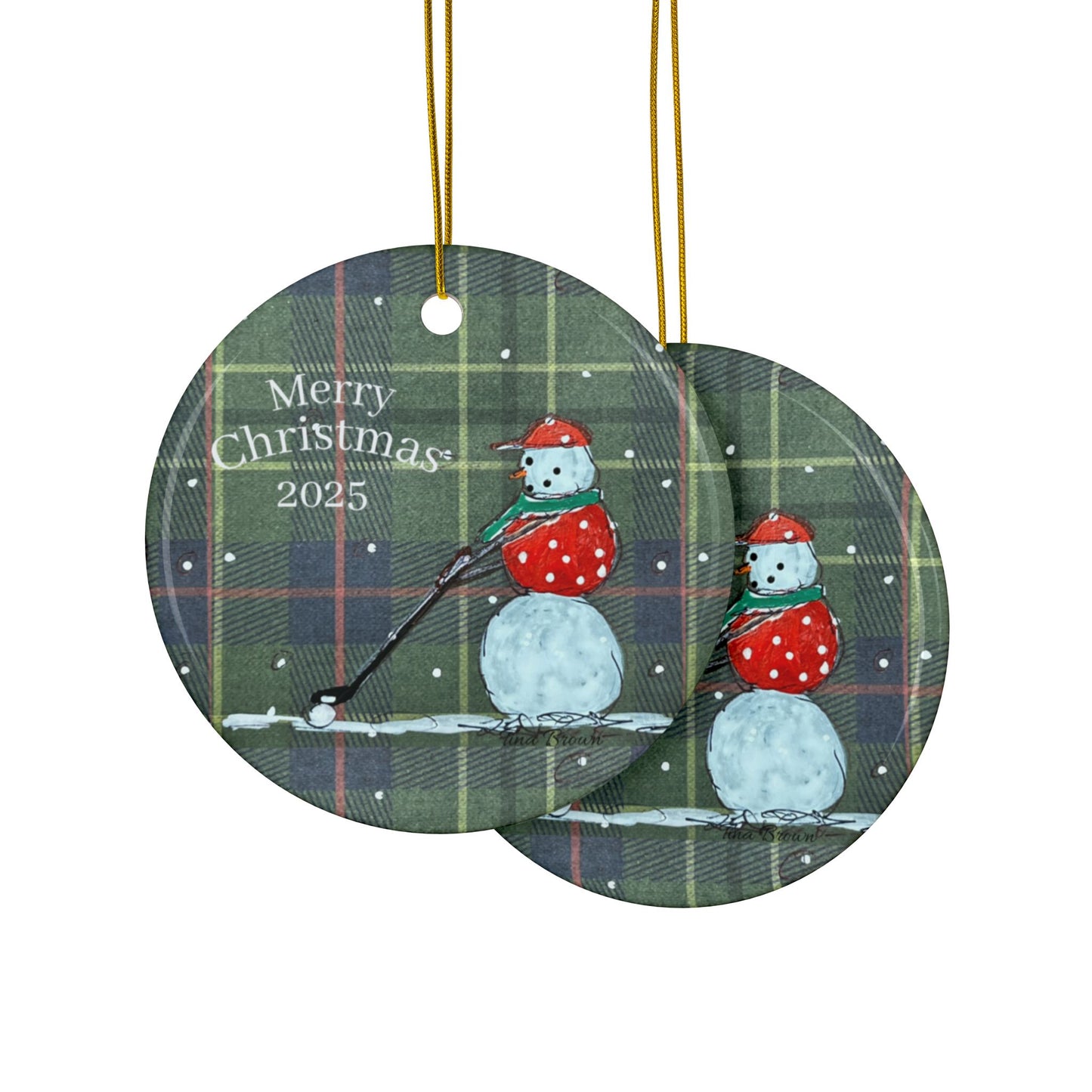 Golf Gifts, Ceramic Ornaments, Golf Snowman, Collectable Ornaments