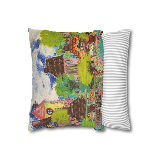 Whimsical Home Decor Pillowcase, Cozy Cottage Design, Colorful Decorative Cover,