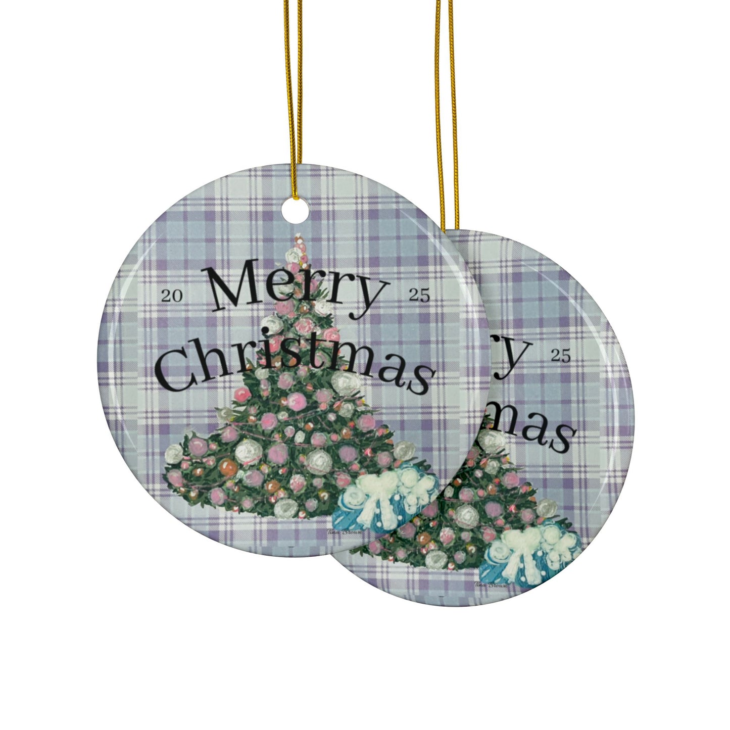 Grey Plaid Christmas Tree Ornament