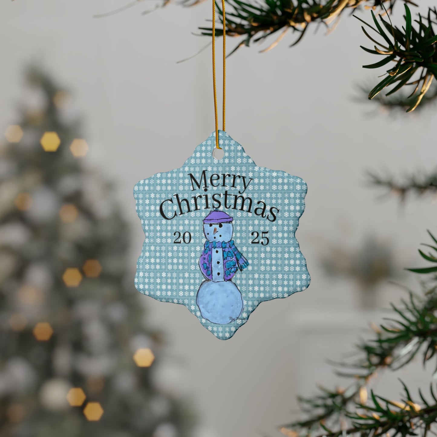 Blue Snowman Ornament