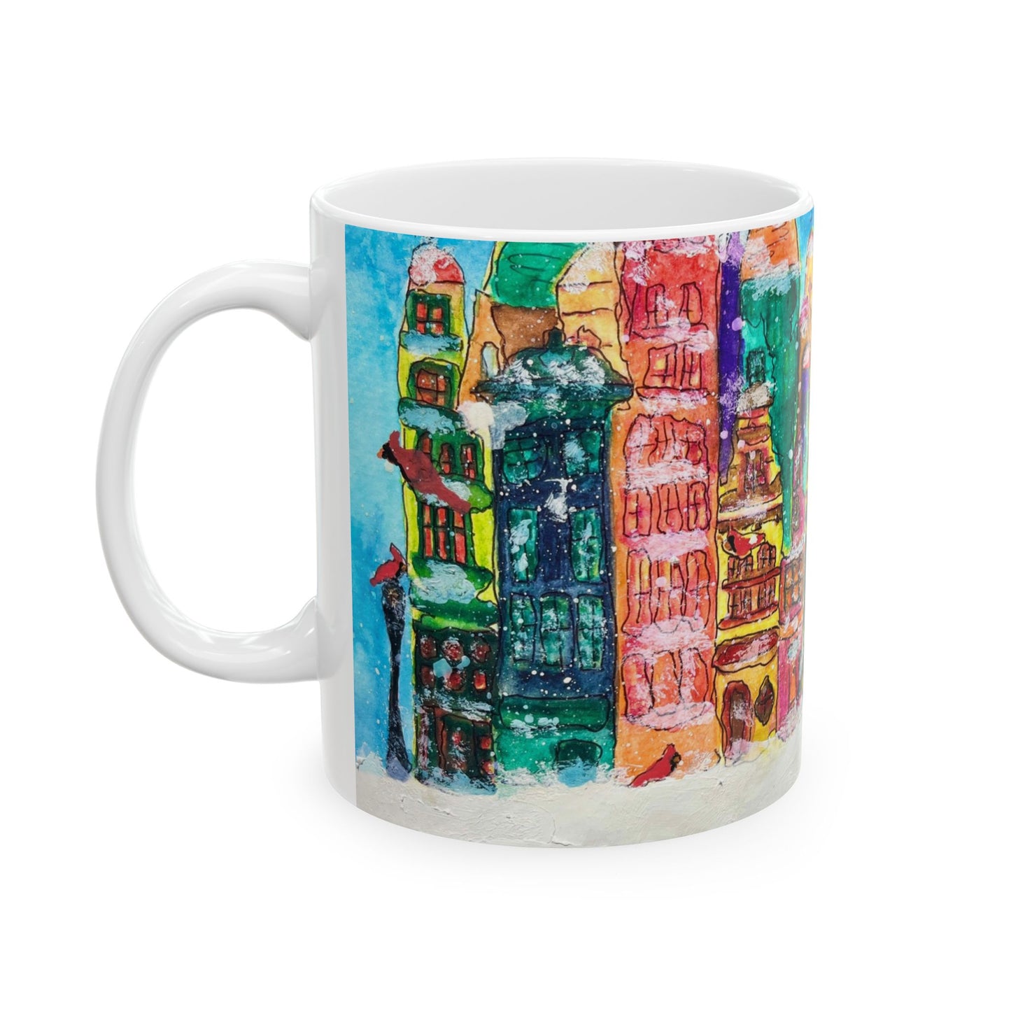 Whimsical Christmas Ceramic Mug, Winter Gift Idea, Cheerful Home Decor