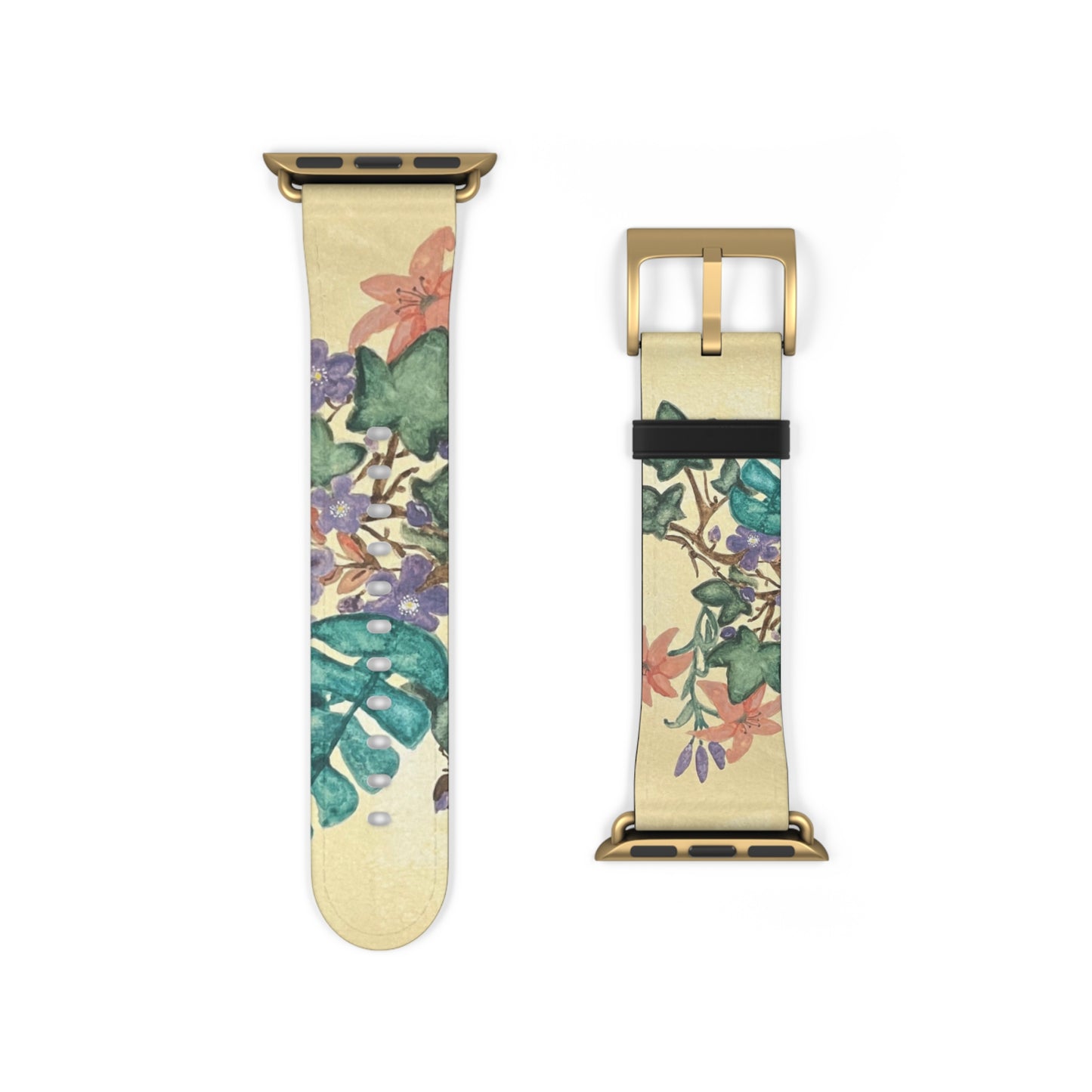 Faux Leather Floral Print Watch Band - Elegant Accessory for Everyday Use